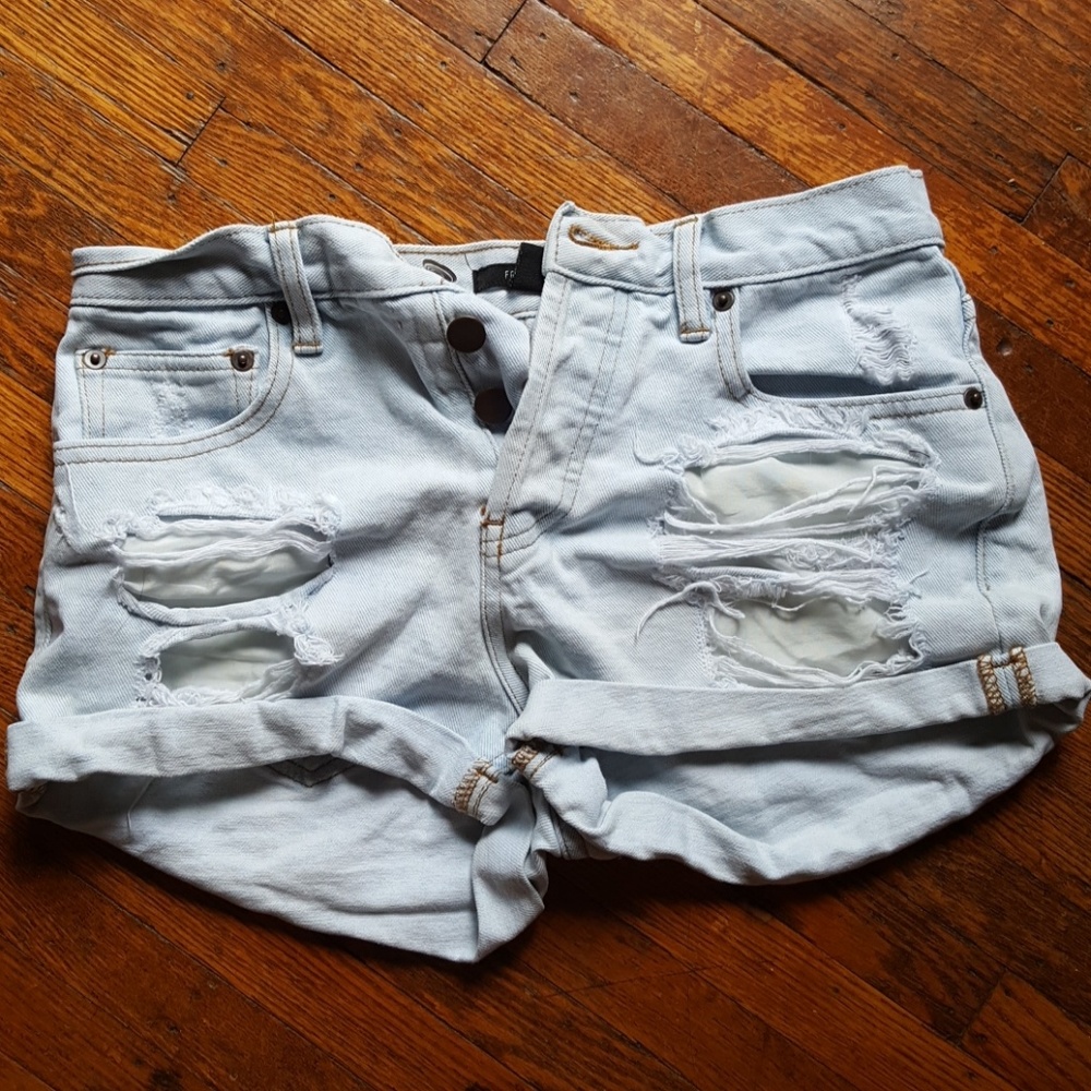 Distressed denim shorts